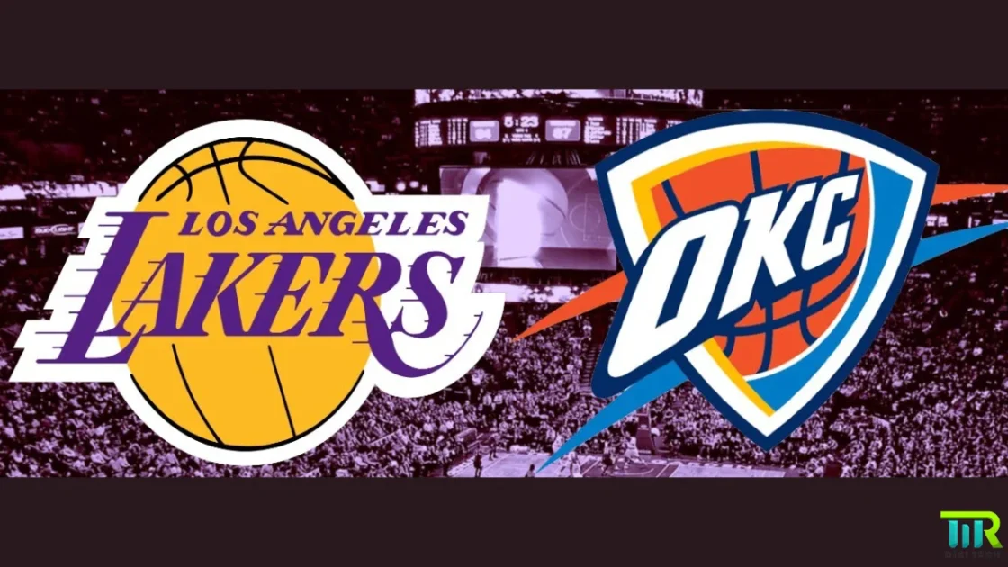 Basketball action during Lakers vs. Thunder game